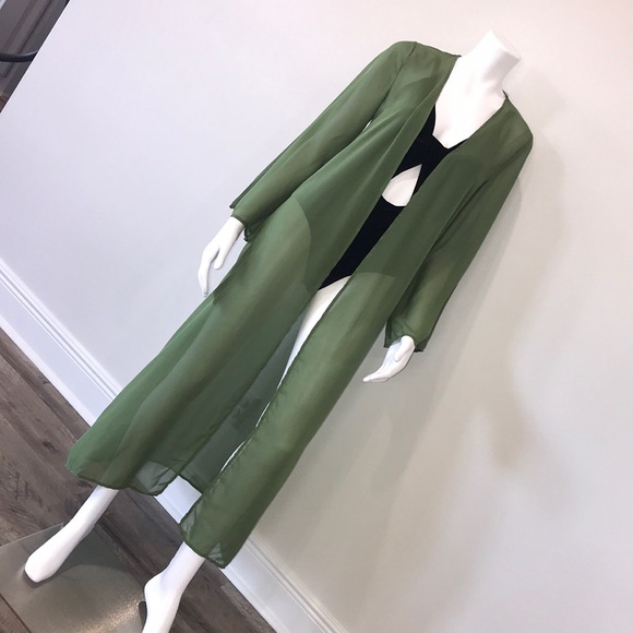 Peach Love California Jackets & Blazers - Small Olive Green Sheer Kimono